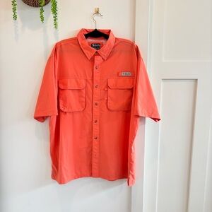 Bimini Bay Men's Fishing Boating Short Sleeve Button Down Orange Shirt Size 2XL
